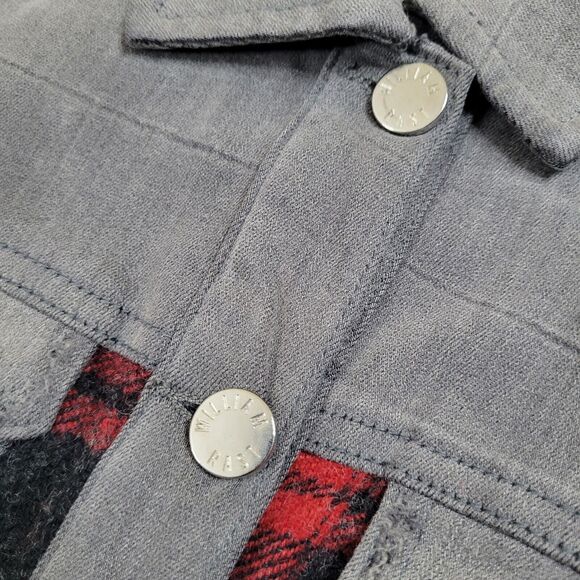 William Rast Motocross Flannel Denim Jacket Womens Red Black Plaid Cowgirl Med - Picture 8 of 13